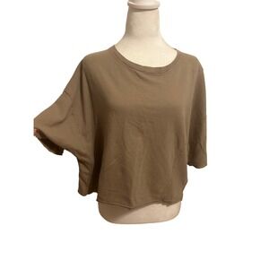 Aerie Medium Brown Oversized‎ Boxy cropped top stretch ribbed Athlesiure neutral